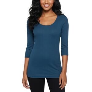 Laila Jayde Scoop Neck Top Teal 3/4 Sleeve Stretch NWT Size Large